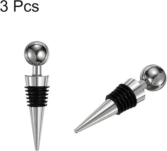 uxcell 3 Pcs Wine Bottle Corks, Vacuum Wine Bottle Stopper, Wine Stopper with Rubber Reusable Wine Corks, Suitable for Standard Bottle, Silver