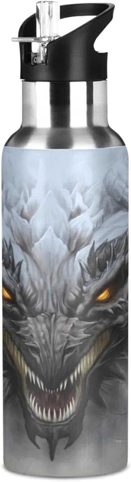 Blueangle 32 OZ Scary Dragon Water Bottle with Straw, Sports Water Bottle BPA Free Stainless Steel Water Jugs for Gym, Kitchen, Working, Outdoor（972）