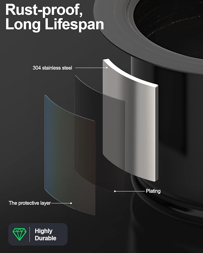 BOTEMY Extended Garbage Disposal Flange Basket Strainer Stopper, Deep 304 Stainless Steel Kitchen Sink Flange for 3-1/2 Inch Standard Sink Drain Hole, Bronze Deep Sink Disposal Stopper(ORB)