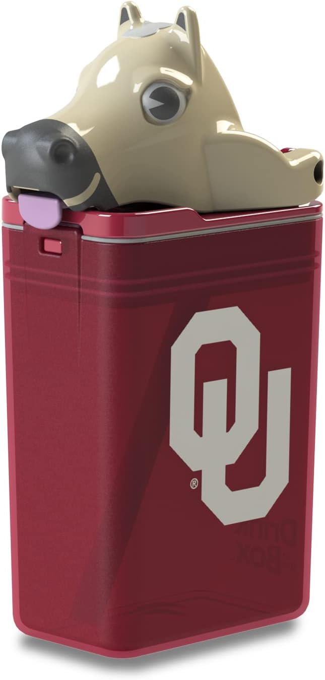Reusable Water Bottle | Officially Licensed NCAA Sports Bottle | BPA Free | Dishwasher Safe | Boomer & Sooner Mascot | 8 oz Drink in the Box - The University of Oklahoma