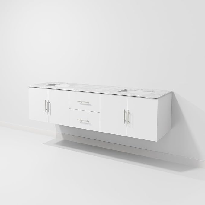 Sonoma 72 in. x 22 in. D Glossy White Double Bath Vanity and Carrara Marble Top