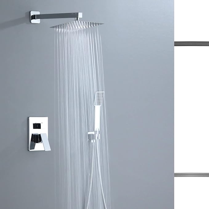Bathroom Shower System 8 Inch Rain Shower Head and Handheld Wall Mounted, High Pressure Rainfall Dual Shower Combo Set with Valve and trim, Luxury Rain Mixer Brushed Silver Shower Faucet