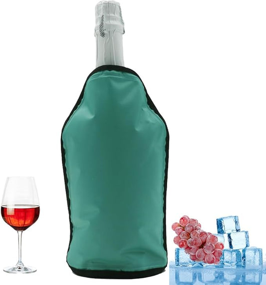 Wine Bottle Cooler, Wine Chiller Bottle Sleeve, Gel Wine Bottle Chill Cooler Ice Pack Sleeve- Freezer Sleeve- Vodka- Tequila Chiller- Cooler- Carrier, 1 Pack (Green A)