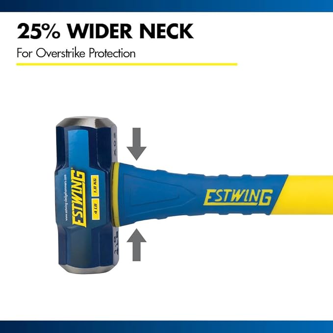 Estwing 4-Pound Hard Face Sledge Hammer, 50-55 HRC, 16-Inch Fiberglass Handle, Overstrike Protection, Textured Grip