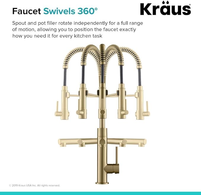 KRAUS Artec Pro (1 st Gen) Commercial Style Pre-Rinse Single Handle Kitchen Faucet (No Pull Down) with Pot Filler in Brushed Gold, KPF-1603BG (Pack of 1)