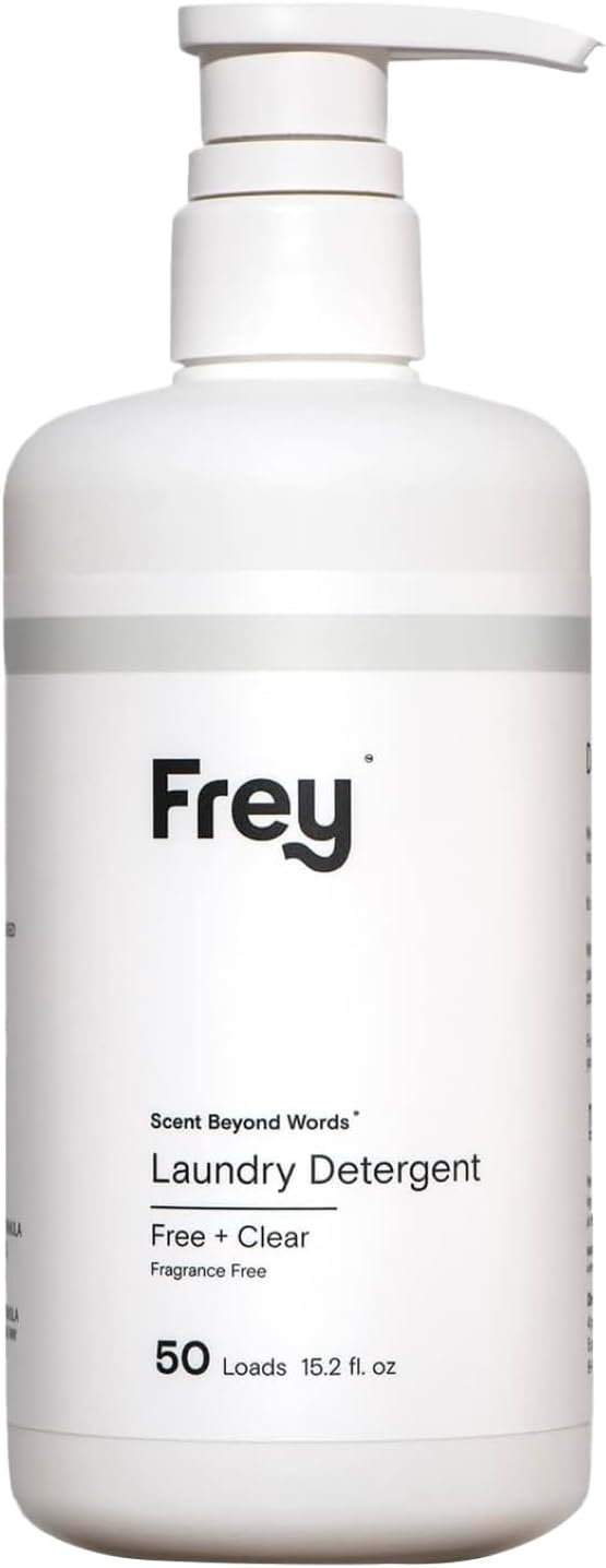 FREY Concentrated Liquid Laundry Detergent | Formulated for Sensitive Skin & HE Washers | Removes Stains Effectively | 50 Loads per Bottle (1-pack Unscented)