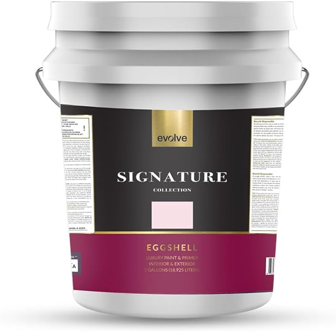 EVOLVE Signature Paint & Primer: Luxury Paint & Primer for Indoor & Outdoor Surfaces, Minimal Odor, Eggshell Sheen (Petal Pink, 5 Gallon)
