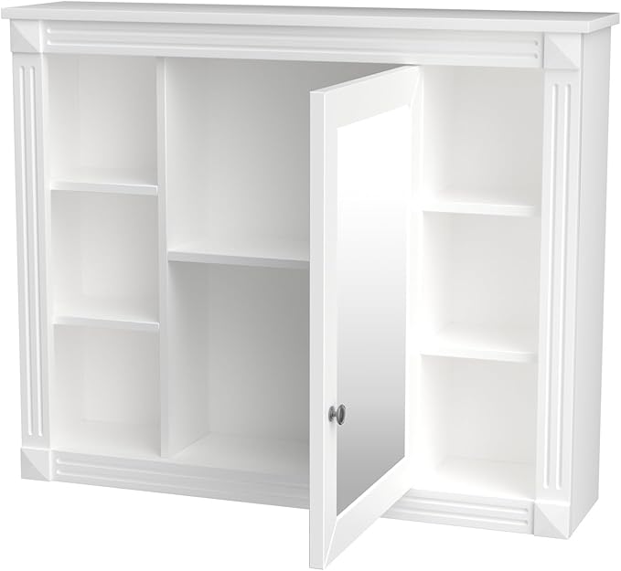 Merax Bathroom Medicine Cabinet with Mirror, Wall Mounted Over Toilet Storage Cabinet Organizer with Doors and Shelves for Bathroom Laundry Room (Mirror Cabinet Only, White)