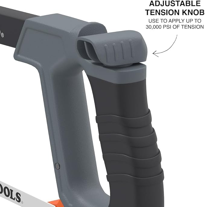 Klein Tools 31430 High Tension Hacksaw with Heavy Duty Frame, Converts to Jab Saw, Includes 12-Inch x 24 TPI and 6-Inch x 24 TPI Bi-Metal Blades, In-Frame Storage for Extra Blades