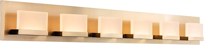 Kira Home Everett 48" Modern 6-Light 60W Integrated LED (360W eq.) Bathroom/Vanity Light, Rectangular Acrylic Lenses, Energy Efficient, Eco-Friendly, 3000k Warm White Light, Cool Brass Finish