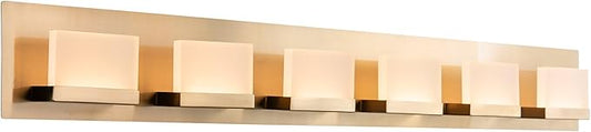Kira Home Everett 48" Modern 6-Light 60W Integrated LED (360W eq.) Bathroom/Vanity Light, Rectangular Acrylic Lenses, Energy Efficient, Eco-Friendly, 3000k Warm White Light, Cool Brass Finish