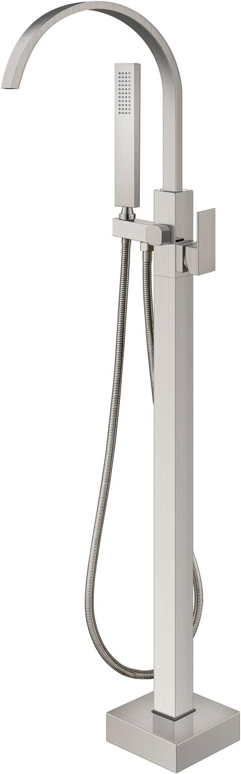 Aolemi Freestanding Tub Filler Brushed Nickel Floor Mount Bathtub Faucet Bathroom Waterfall Brass Tap Single Handle with Handheld Shower Swivel Spout