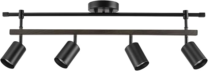 Globe Electric 60023 Nashville 4-Light Track Lighting, Matte Black, Faux Wood Accent Bar, Bulb Not Included