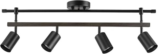 Globe Electric 60023 Nashville 4-Light Track Lighting, Matte Black, Faux Wood Accent Bar, Bulb Not Included