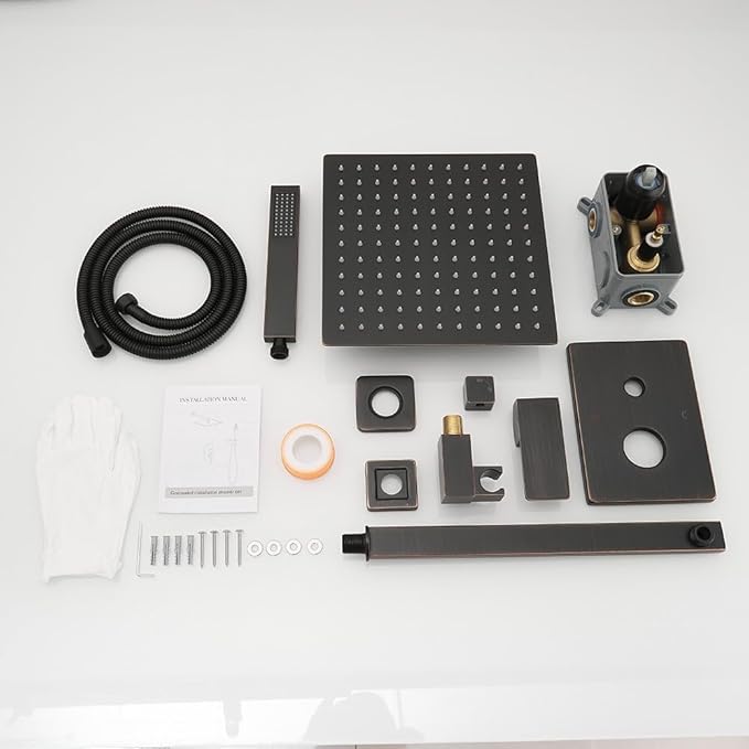 Oil Rubbed Bronze rain Shower Faucet Set Shower System 10 Inches Square Shower Head with Handheld, Waterfall Showerhead, All Metal Shower Faucet Trim Repair Kits (Contain Shower Valve)