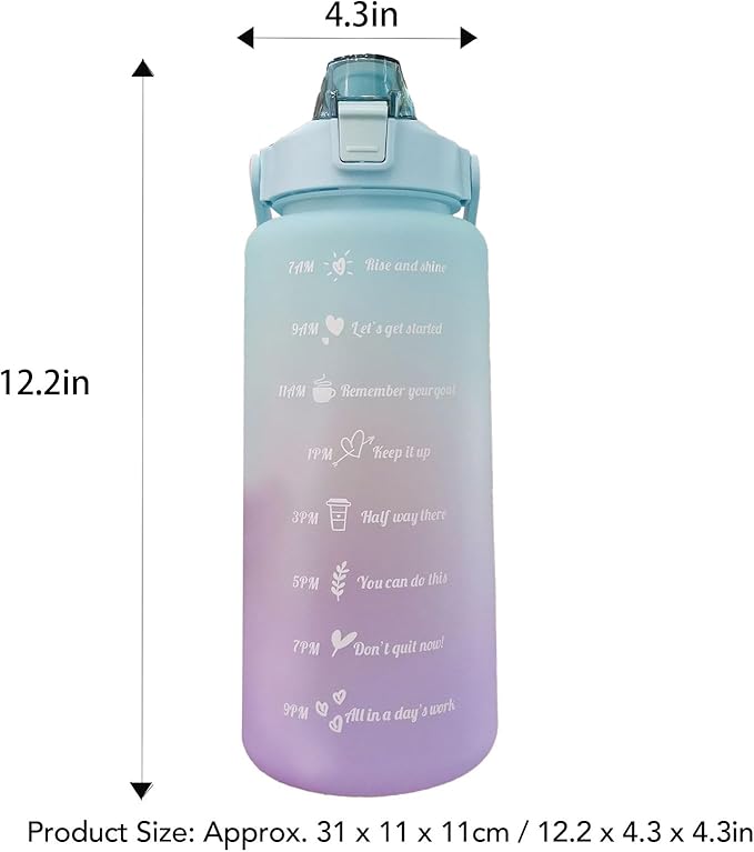 Frosted Gradient Color Water Bottle with Straw, 2000ml Leakage Proof Sports Bottle for Office, Gym, Outdoor(Light Green)