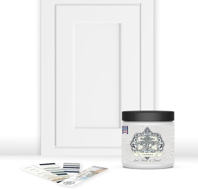ALL-IN-ONE Paint, Durable cabinet and furniture paint. Built in primer and top coat, no sanding needed. Includes our 30 featured color card - Cashmere (true white), 8oz Sample