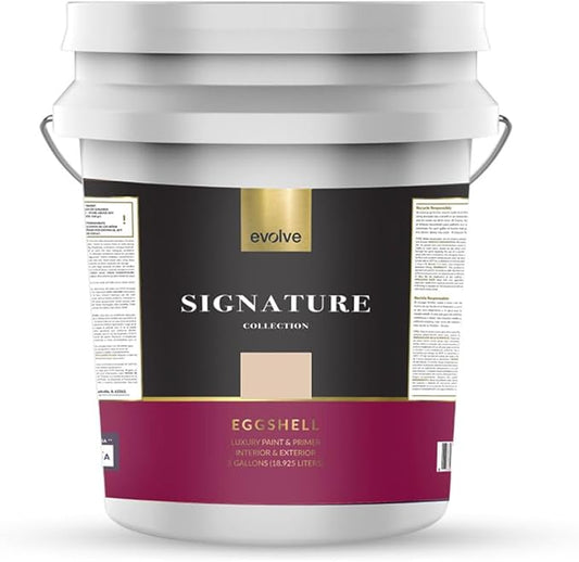 EVOLVE Signature Paint & Primer: Luxury Paint & Primer for Indoor & Outdoor Surfaces, Minimal Odor, Eggshell Sheen (Sand Beige, 5 Gallon)