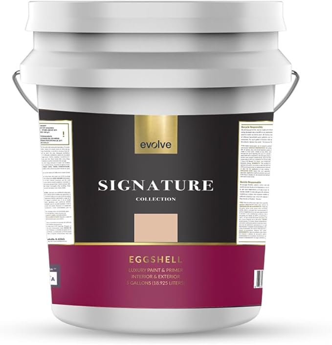 EVOLVE Signature Paint & Primer: Luxury Paint & Primer for Indoor & Outdoor Surfaces, Minimal Odor, Eggshell Sheen (Sahara Tan, 5 Gallon)