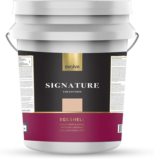 EVOLVE Signature Paint & Primer: Luxury Paint & Primer for Indoor & Outdoor Surfaces, Minimal Odor, Eggshell Sheen (Sahara Tan, 5 Gallon)