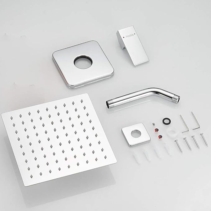 Single Function Shower Trim Kit with Rough-in Valve, Bathroom Rain Shower Set Rainfall Shower Faucet System with Square Stainless Steel Metal Shower Head, Polished Chrome