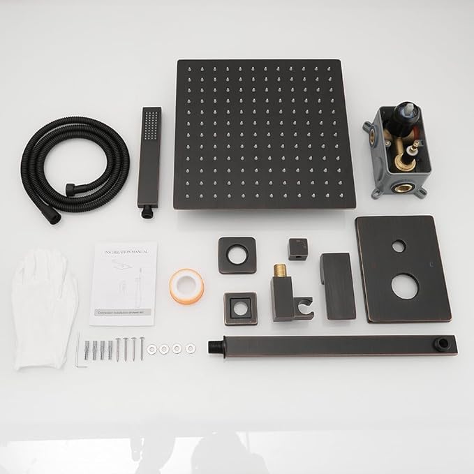Shower Faucet Set Complete, Wall Mount Shower System for Bathroom 12 Inch High-Pressure Rainfall Shower with Handheld, Rough-in Valve Body and Trim Kit, Oil Rubbed Bronze