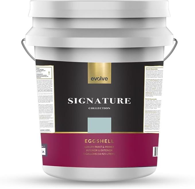 EVOLVE Signature Paint & Primer: Luxury Paint & Primer for Indoor & Outdoor Surfaces, Minimal Odor, Eggshell Sheen (Lunar Gray, 5 Gallon)
