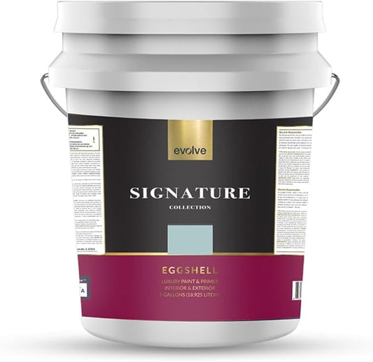 EVOLVE Signature Paint & Primer: Luxury Paint & Primer for Indoor & Outdoor Surfaces, Minimal Odor, Eggshell Sheen (Lunar Gray, 5 Gallon)