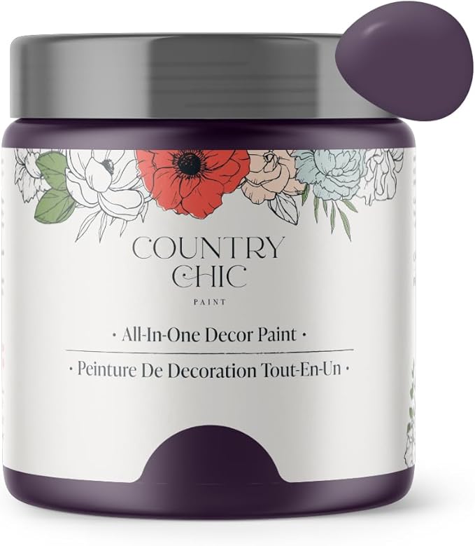 Country Chic All-in-One Chalk Paint for Furniture, Cabinets, Home Decor, Eco-Friendly, Matte Finish, Built-In Primer & Top Coat for Wood, Metal - Opulence (Purple) - 8 oz (237 ml)