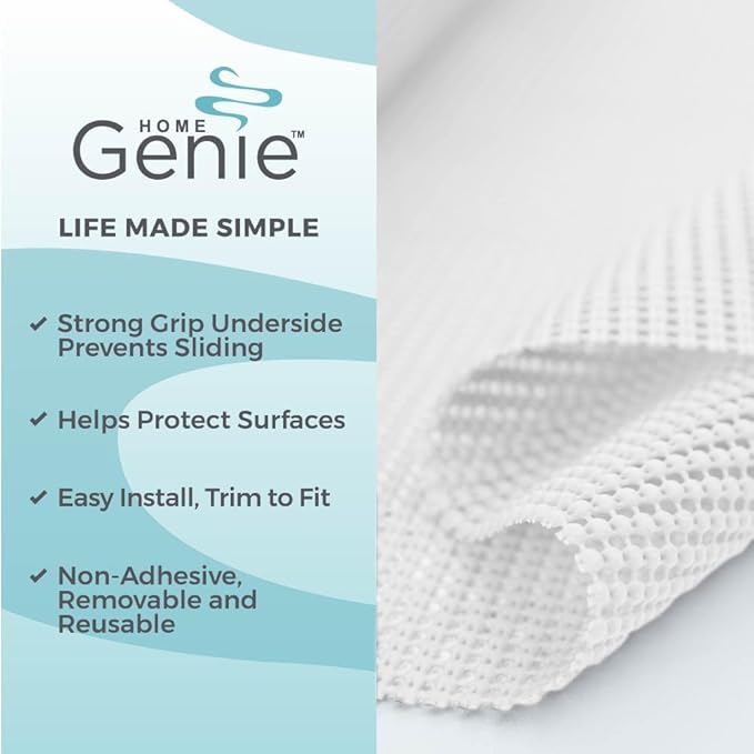 HOME GENIE Drawer Shelf and Cabinet Liner, Durable with Strong Grip, 17.5 Inch x 10 FT, Non Adhesive Liners Protect Kitchen Cabinets and Cupboard, Bathroom Drawers and Shelves, Desks, Pure White