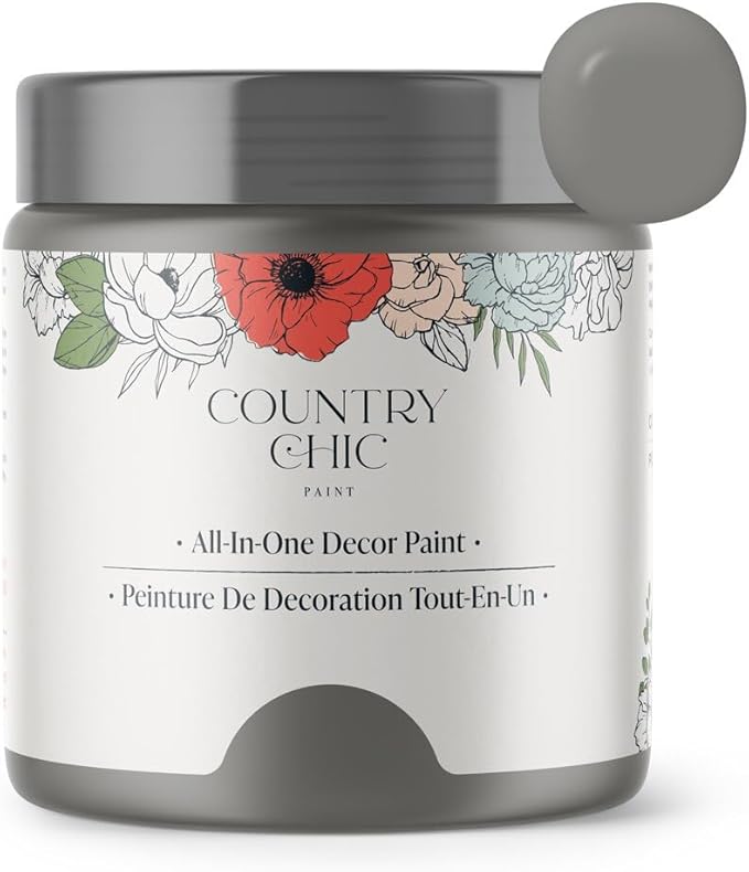 Country Chic All-in-One Chalk Paint for Furniture, Cabinets, Home Decor, Eco-Friendly, Matte Finish, Built-In Primer & Top Coat for Wood, Metal - Cobblestone (Grey) - 8 oz (237 ml)