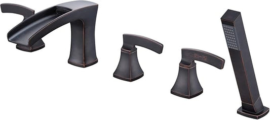 Waterfall Roman Tub Faucet Bathtub Faucets Oil Rubbed Bronze Deck Mount Tub Filler 5 Hole Brass Bathroom Faucets with Hand Shower