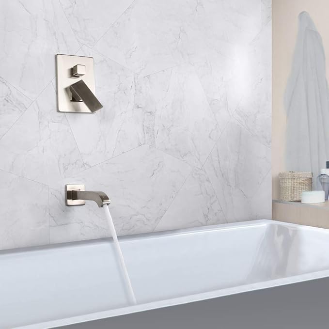 POP SANITARYWARE Shower Tub Faucet Set Brushed Nickel Bathroom 8 Inch Shower Head System with Tub Spout Wall Mounted Singe Handle Tub and Shower Trim Kit with Valve