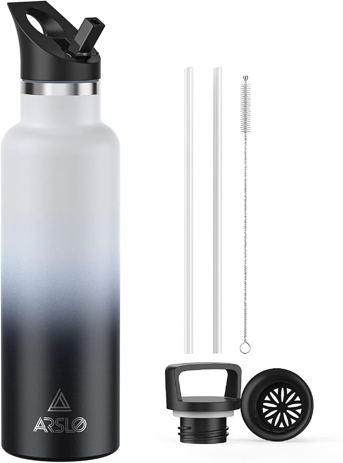 Stainless Steel Double Wall Water Bottles 25oz, Vacuum Insulated Bottle With Straw Lid, Insulated Water Bottle Keeps Water Cold for 24 Hours, Hot for 12 Hours, Hiking, Sports