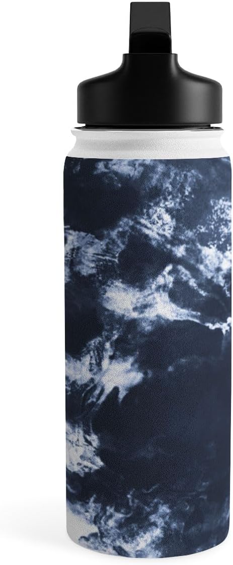 Deny Designs Water Bottle, Straw Lid 18 oz, Marta Barragan Camarasa Dark blue watercolor stains