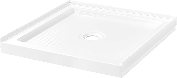 OVE Decors 32 in. W x 32 in. D Shower Base Pan Square, Center Drain, White Acrylic, Reversible Design