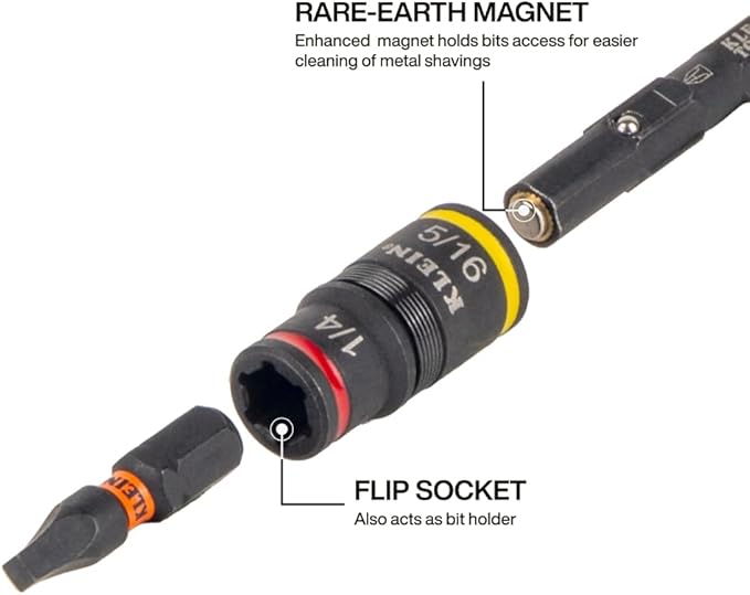Klein Tools 85191HD Flip Socket Conduit Reamer Driver, 3-in-1 Impact-Rated Tool for 1/2-Inch, 3/4-Inch, 1-Inch Conduit, Integrated Quick-Connect Handle with Magnetic Bit Holder