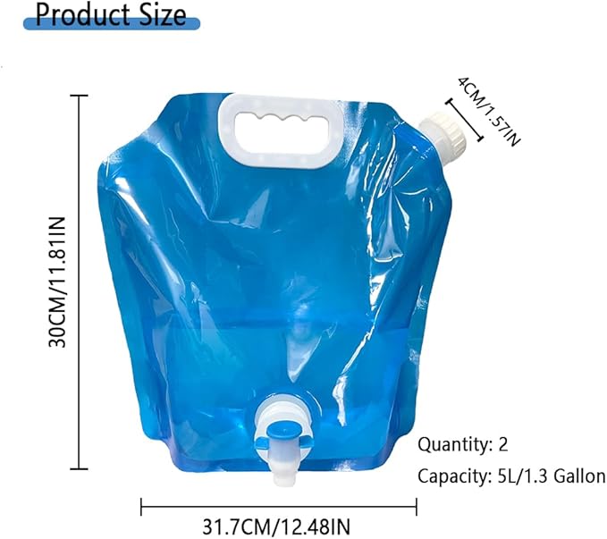 PIVHWIR 2 PCS Collapsible Water Container with Spigot, BPA Free 5L Camping Water Storage Carrier Jug, Collapsible Water Cube for Outdoors Hiking Camping Riding