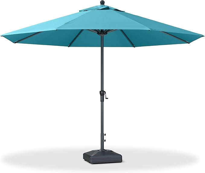 PURPLE LEAF 11' Round Patio Umbrella Outdoor Table Umbrella Aluminum Frame Market Umbrella Sun Umbrella with 8 Sturdy Ribs for Garden Deck Lawn Pool Turquoise Blue