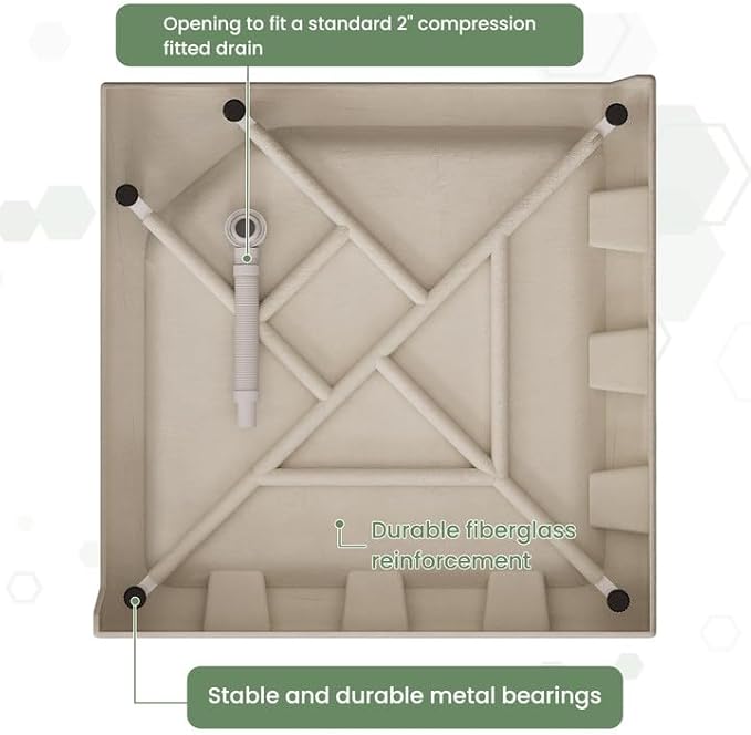 36" L x 36" W x 5.5" D Shower Base with Corner Drain, Shower Pan with Slip Resistant Textured Surface, White Acrylic and Fiberglass Shower Floor Base, Drain and Cover Included