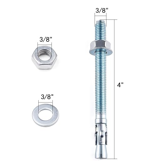 10 Pcs 3/8"x4" Zinc-Coated Wedge Anchors - Heavy Duty Concrete Wall Anchors Masonry Anchors for Brick & Stucco Anchors Ideal for Concrete Wall Base Bracket Mounting (10, 3/8"x4")