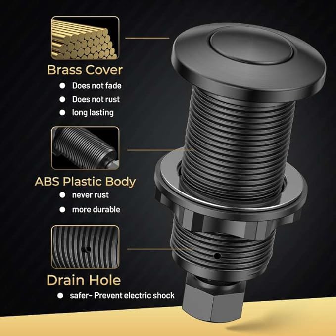Garbage Disposal Air Switch Kit - Professional, UL Listed Wireless Sink Top Garbage Disposal Button, Stainless Steel/Black On/Off, Compatible with all garbage disposals