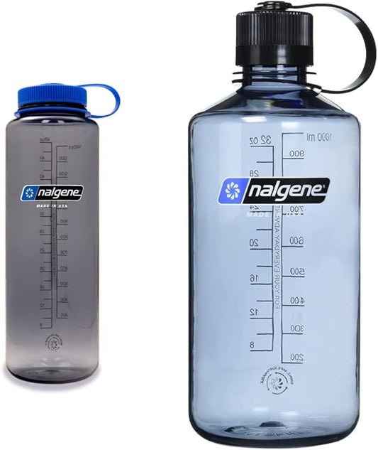 Nalgene Sustain Tritan BPA-Free Water Bottles Made with 50% Recycled Plastic Waste | 48 OZ Wide Mouth & 32 OZ Narrow Mouth, Grey