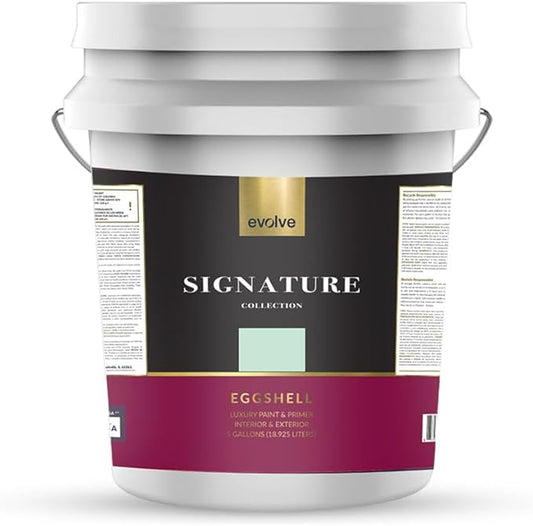 EVOLVE Signature Paint & Primer: Luxury Paint & Primer for Indoor & Outdoor Surfaces, Minimal Odor, Eggshell Sheen (Teal Green, 5 Gallon)