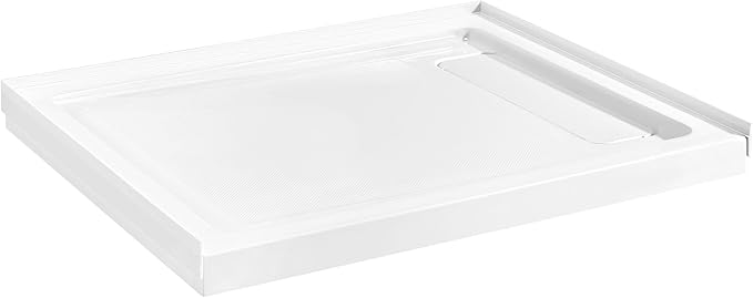 OVE Decors 40-in W x 36-in D Shower Base Pan Rectangle, Hidden Side Drain, White Acrylic, Reversible Design