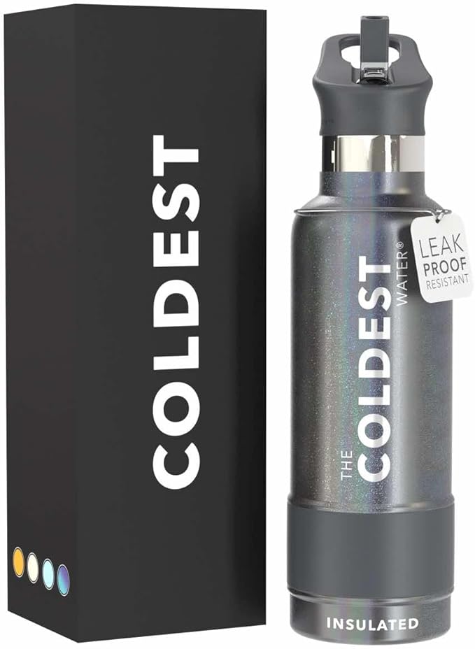 Coldest Water Bottle with Standard Mouth Straw Lid Metal Thermos Vacuum Insulated Stainless Steel l Reusable Leak Proof Cupholder Flask (21 oz, Stardust)