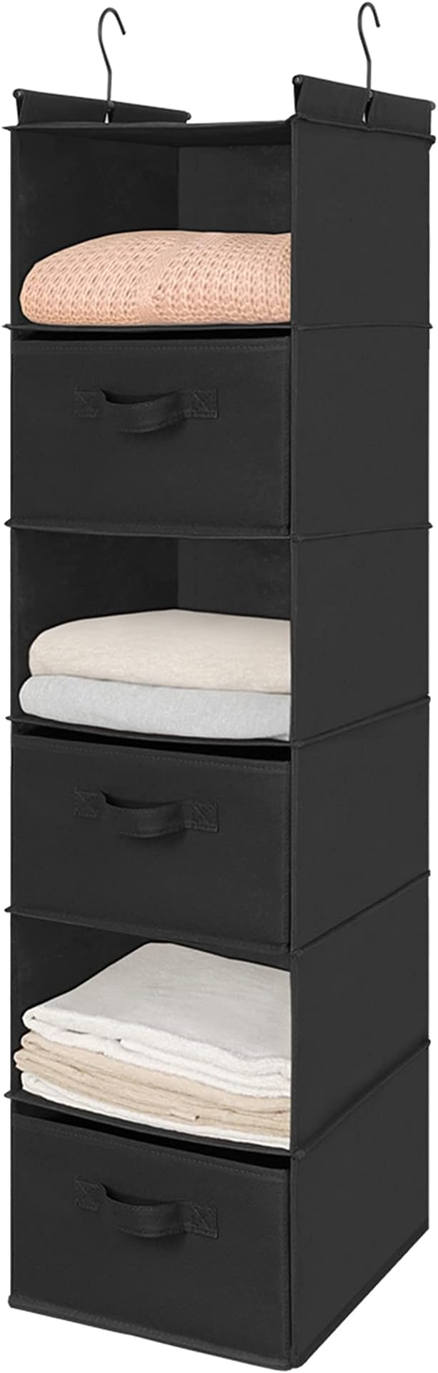 MAX Houser 6 Tier Shelf Hanging Closet Organizer, Closet Hanging Shelf with 2 Sturdy Hooks for Storage, Foldable (Black-D3)