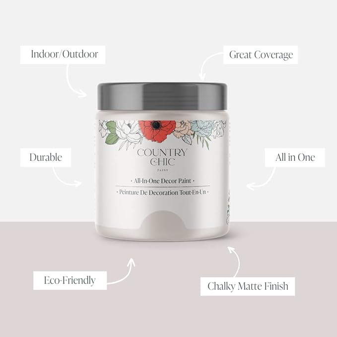 Country Chic All-in-One Chalk Paint for Furniture, Cabinets, Home Decor, Eco-Friendly, Matte Finish, Built-In Primer & Top Coat for Wood, Metal - Darling (Light Purple) - Quart 32 oz (950 ml)