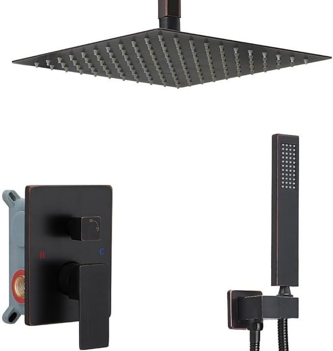 10 Inch Ceiling Mounted Shower System Rain Mixer Shower Combo Set Rainfall Shower Head System ‎Oil Rubbed Bronze Shower Faucet Rough-in Valve Body and Trim Included
