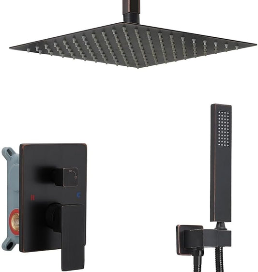 10 Inch Ceiling Mounted Shower System Rain Mixer Shower Combo Set Rainfall Shower Head System ‎Oil Rubbed Bronze Shower Faucet Rough-in Valve Body and Trim Included
